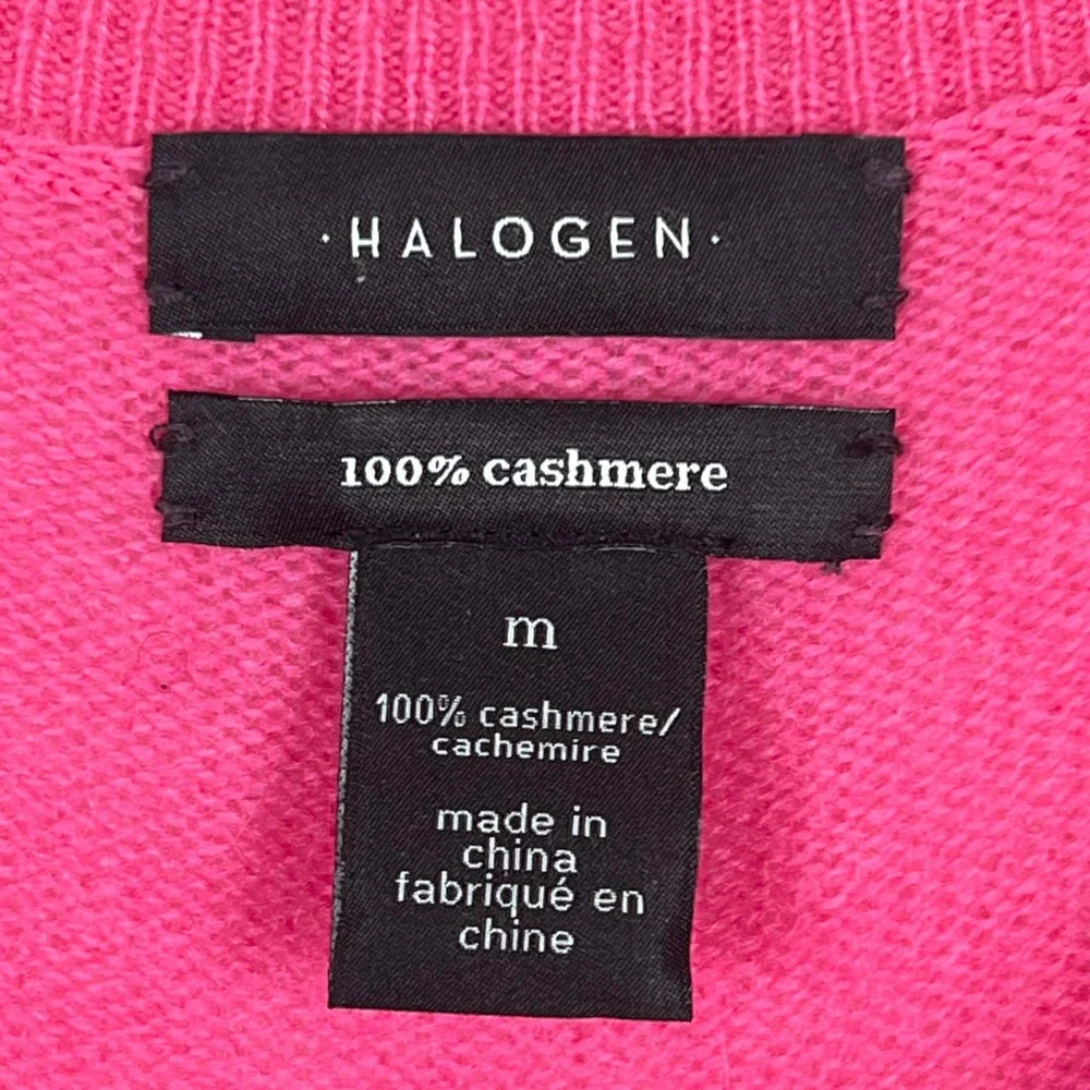 Halogen Womens 100% Cashmere V-Neck Sweater Hot Pink Long Sleeve Size Medium